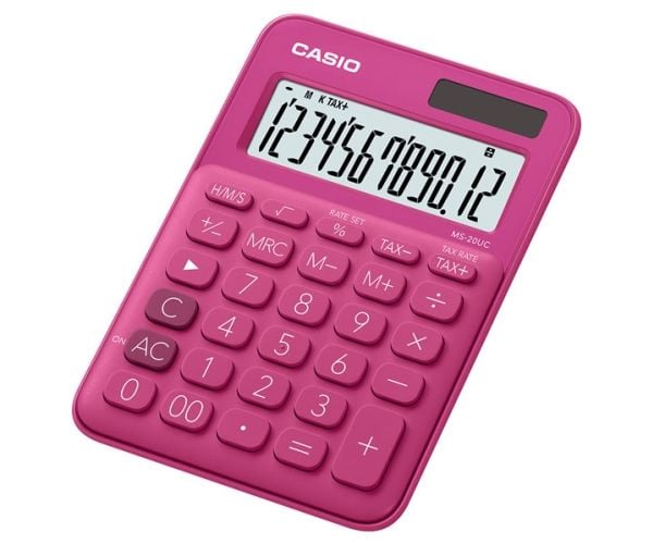 Casio MS-20UC - Skrivebordskalkulator - 12 sifre - solpanel, batteri - rød