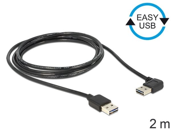 Delock Easy - USB-kabel - USB (hann) reversibel til USB (hann) reversibel - USB 2.0 - 2 m - svart