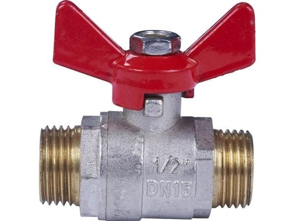 PETTINAROLI Kuglehane 3/4" nippel/nippel kompaktmodel med rødt T-greb