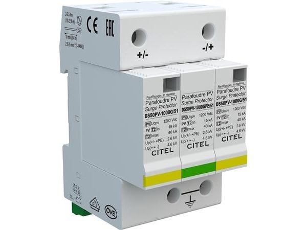 Transientskydd för solcellsystem DS50PVS-serien typ 2 DC SPD 1000V DC varistor + GDT CM+DM