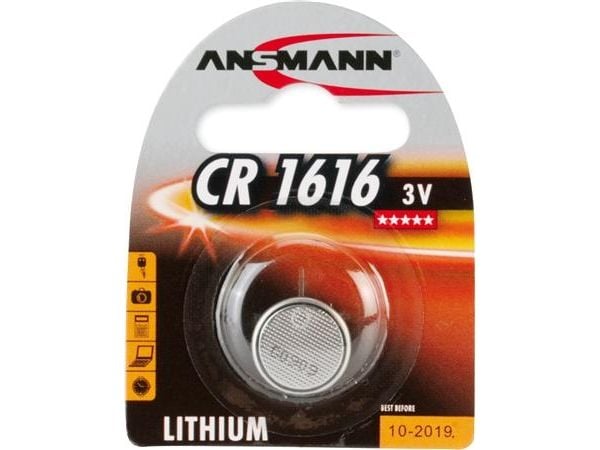 Electronic batteri Lithium 3,0V, 55mAh, CR1616 Ø16,0mm, højde 1,6mm - (10 stk.)