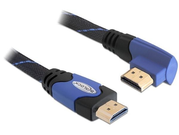 Delock High Speed HDMI with Ethernet - HDMI-kabel med Ethernet - HDMI hann til HDMI hann - 5 m - 90° kontakt