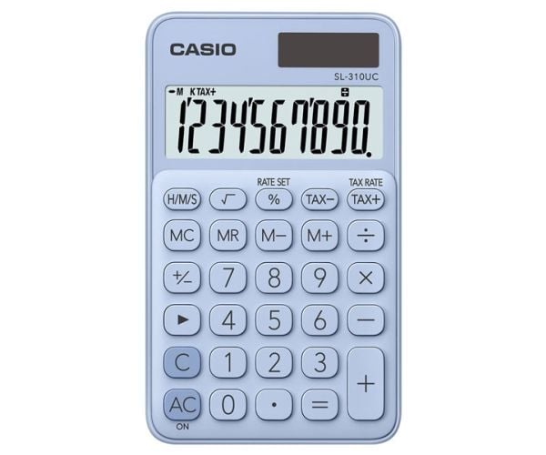 Casio SL-310UC-LB, Tasku, Perus, 10 lukua, 1 linjat, Akku/Aurinko, Sininen