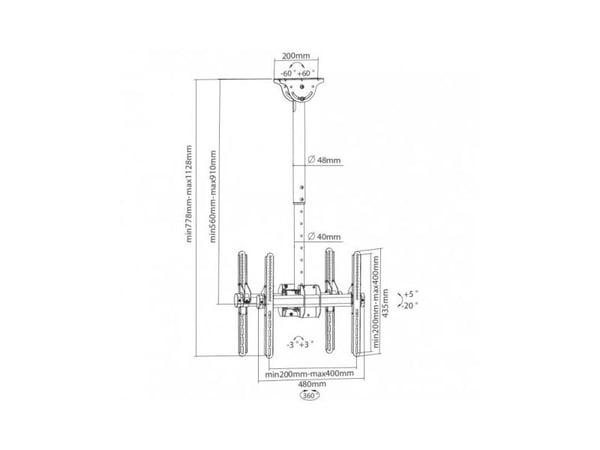 Techly ICA-CPLB 944D, 90 kg, 81,3 cm (32"), 139,7 cm (55"), 200 x 200 mm, 400 x 400 mm, -20 - 5°