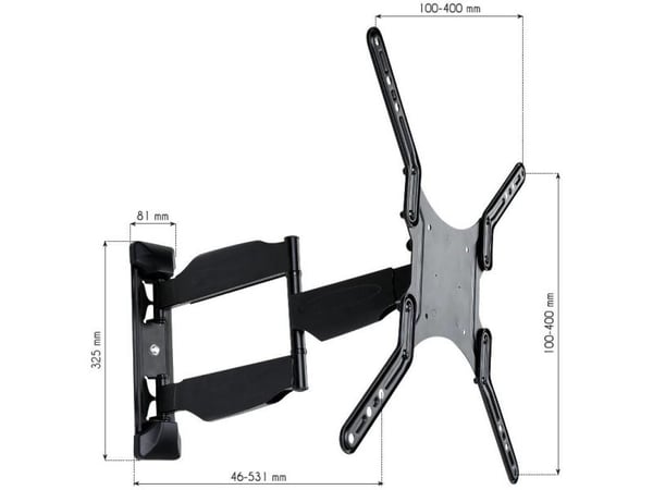 Techly monteringssett (grensesnittgaffel, 3 ledd, svingarm veggfeste) - for LCD-skjerm - Svart - Skjermstørrelse: 58,4-139,7 cm (23 in-55 in)