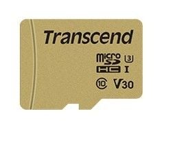 Transcend 500S - Flashminnekort (microSDHC til SD-adapter inkludert) - 16 GB - Video Class V30 / UHS-I U3 / Class10 - microSDHC