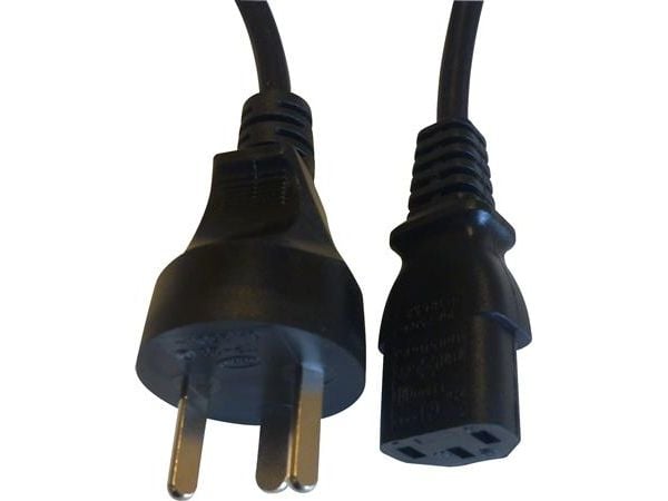Nätkabel 240 VAC med DK EDB-stick - C13 apparatkontakt, längd 1,8 m, svart