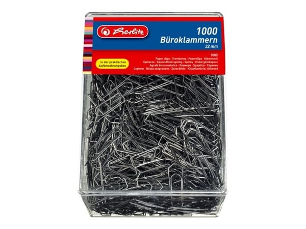 Herlitz 8859100, Galvanoitu metalli, Harmaa, 32 mm, 1000 kpl