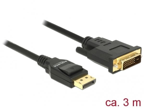 Delock - Adapterkabel - enkeltlenke - DisplayPort (hann) til DVI-D (hann) - DisplayPort 1.2a - 3 m - passiv - svart