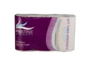 Toalettpapper Pristine Extra Soft 2-lagers Ø11xB9.8cmxL48m perforerat nyfiber vit, 10-pack x 6 rullar/krt
