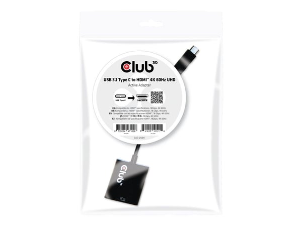 Club 3D USB 3.1 Type C to HDMI 2.0 UHD 4K Active Adapter - Ekstern videoadapter - USB-C 3.1 - HDMI