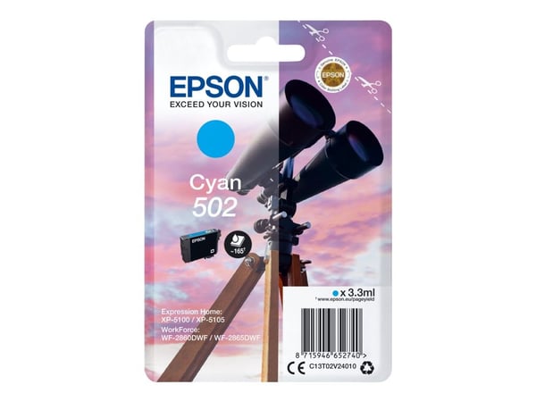 Epson Singlepack Cyan 502 Ink, Perusvärintuotto, Syaani, 3,3 ml, 1 kpl, 165 sivua