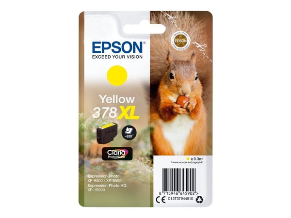 Epson Squirrel Singlepack Yellow 378XL Claria Photo HD Ink, Korkea (XL) värintuotto, Väriainepohjainen muste, 9,3 ml, 830 sivua, 1 kpl