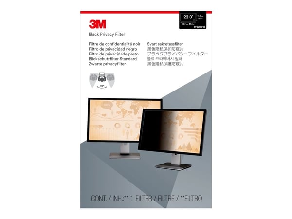 3M PF220W1B, 55,9 cm (22"), 16:10, Näyttö, Kehyksetön näytön yksityisyyssuodatin, Häikäisynesto, Yksityisyys, 89,992726208 g