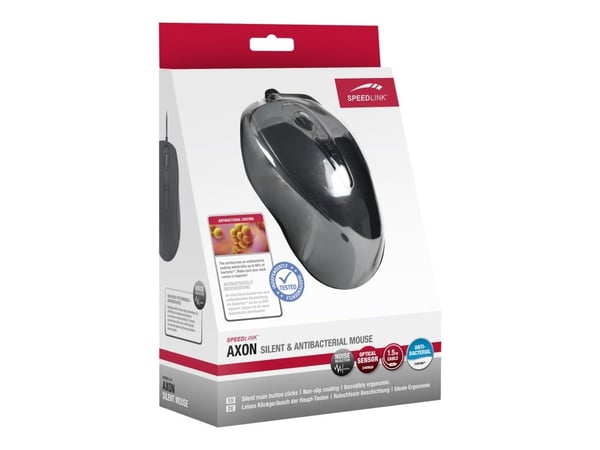 SPEEDLINK AXON Silent & Antibacterial - Mus - optisk - 5 knapper - kablet - USB - svart SPEEDLINK AXON Silent & Antibacterial - Mus - optisk - 5 knapper - kablet - USB - svart