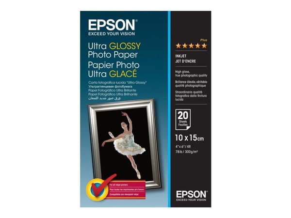 Epson Ultra Glossy Photo Paper - Blank - 100 x 150 mm 20 ark fotopapir - for EcoTank ET-1810, 2810, 2811, 2814, 2815, 2820, 2825, 2826, 2850, 2851,...