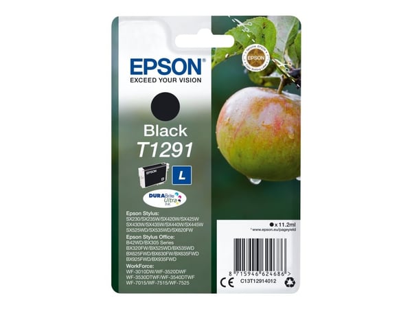 Epson T1291 - L-størrelse - svart - original - blære med RF-alarm - blekkpatron - for Stylus SX230, SX235, SX430, SX438; WorkForce WF-3010, 3520, 3...