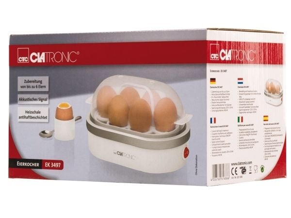 Clatronic HA-EGGBOIL-13, 6 munaa, Harmaa, Valkoinen, 400 W, 230 V, 50 Hz, 137 mm