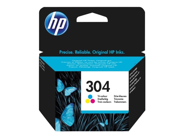 HP 304 kolmivärinen alkuperäinen mustekasetti, Vakio, Syaani, Magenta, Keltainen, Väripohjainen muste, 2 ml, 1 kpl, 100 sivua