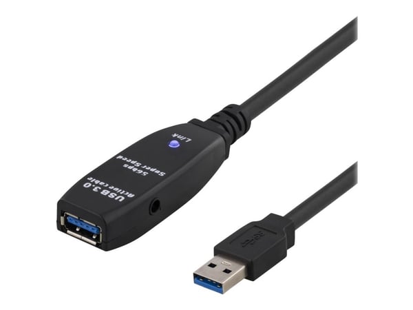 Deltaco Aktiivinen USB 3.0-jatkokaapeli, Tyyppi A ur - na, 3m, 3 m, USB A, USB A, USB 3.2 Gen 1 (3.1 Gen 1), 5 Gbit/s, Musta