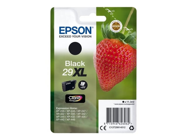 Epson 29XL - 11.3 ml - XL - svart - original - blære med RF/lyd-alarm - blekkpatron - for Expression Home XP-235, 245, 247, 255, 332, 335, 342, 345...