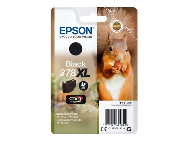 Epson 378XL - 11.2 ml - XL - svart - original - blære med RF/lyd-alarm - blekkpatron - for Expression Home XP-8605, 8606; Expression Home HD XP-150...