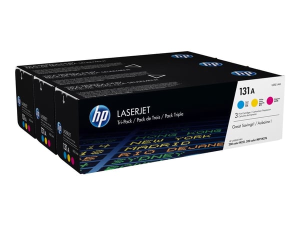 HP 131A - 3-pack - gul, cyan, magenta - original - LaserJet - tonerpatron (U0SL1AM) - for LaserJet Pro 200 M251n, 200 M251nw, 200 M276nw, MFP M276n...