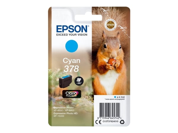 Epson Squirrel Singlepack Cyan 378 Claria Photo HD Ink, Perusvärintuotto, 4,1 ml, 360 sivua, 1 kpl