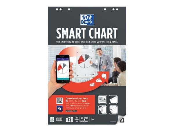 Oxford SmartChart - Arktavlepapir - perfekt binding - 650 x 980 mm - 20 ark - hvit - vanlig - 6 hull