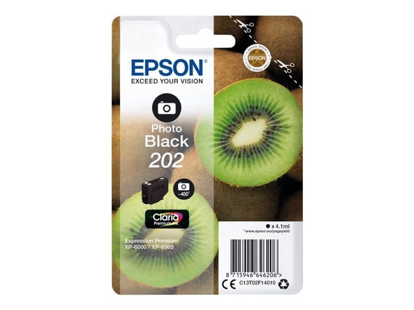 Epson Kiwi Singlepack Photo Black 202 Claria Premium Ink, Perusvärintuotto, Väripohjainen muste, 4,1 ml, 400 sivua, 1 kpl