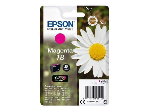 Epson 18 - 3.3 ml - magenta - original - blekkpatron - for Expression Home XP-212, 215, 225, 312, 315, 322, 325, 412, 415, 422, 425