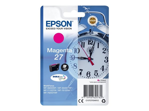 Epson 27 - 3.6 ml - magenta - original - blekkpatron - for WorkForce WF-3620, WF-3640, WF-7110, WF-7210, WF-7610, WF-7620, WF-7710, WF-7715, WF-7720