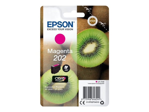Epson Kiwi Singlepack Magenta 202 Claria Premium Ink, Perusvärintuotto, Magenta, Väriainepohjainen muste, 4,1 ml, 1 kpl, 300 sivua