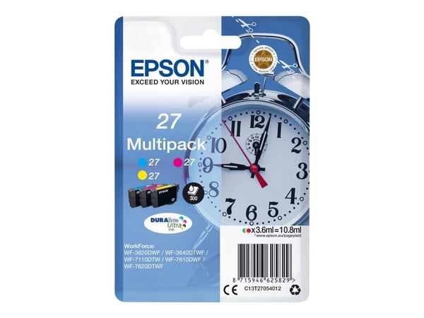 Epson 27 Multi-Pack - 3-pack - 10.8 ml - gul, cyan, magenta - original - blekkpatron - for WorkForce WF-3620, WF-3640, WF-7110, WF-7210, WF-7610, W...