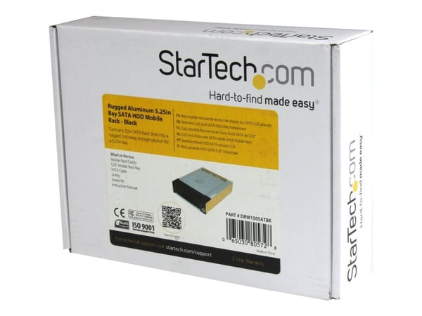 Startech 5.25 in Rugged SATA Hard Drive Mobile Rack Drawer - Aluminum Removable Hard Drive Bay (DRW150SATBK) - Bevegelig lagerrack - 3.5" - svart