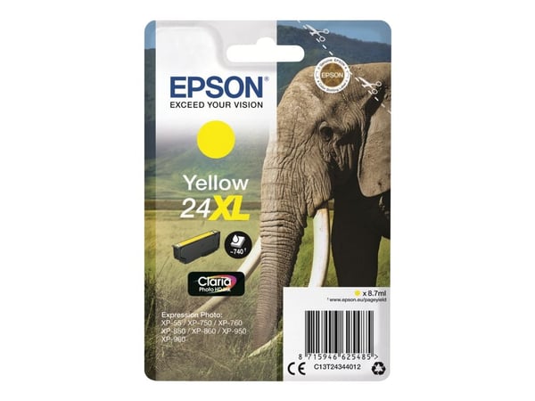Epson 24XL - 8.7 ml - XL - gul - original - bläckpatron - för Expression Photo XP-55, 750, 760, 850, 860, 950, 960, 970; Expression Premium XP-750,...