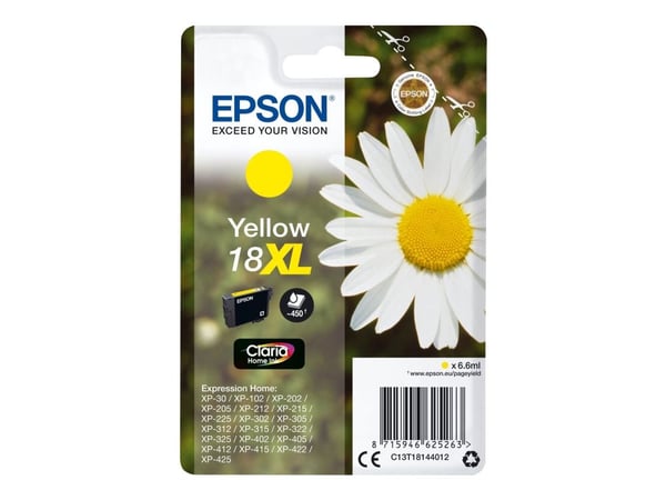 Epson 18XL - 6.6 ml - XL - gul - original - bläckpatron - för Expression Home XP-212, 215, 225, 312, 315, 322, 325, 412, 415, 422, 425