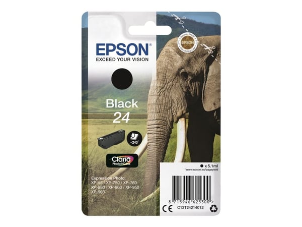 Epson 24 - 5.1 ml - svart - original - blære med RF-alarm - blekkpatron - for Expression Photo XP-55, 750, 760, 850, 860, 950, 960, 970; Expression...