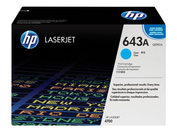 HP 643A, alkuperäinen syaani LaserJet-värikasetti, 10000 sivua, Syaani, 1 kpl