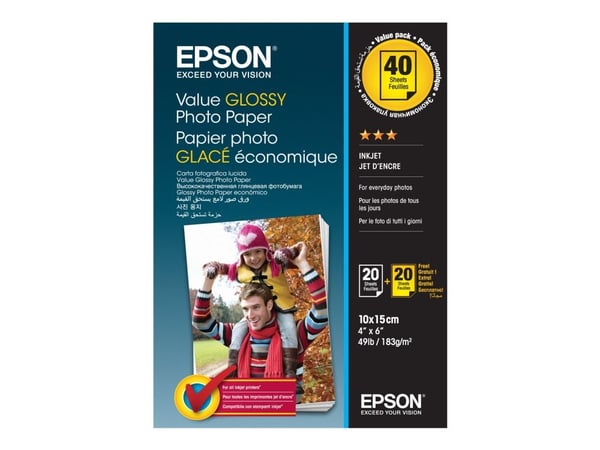 Epson Value Photo Paper Glossy - Blank - 100 x 150 mm 20 ark fotopapir (en pakke 2) - for Expression Home HD XP-15000; Expression Premium XP-900, X...