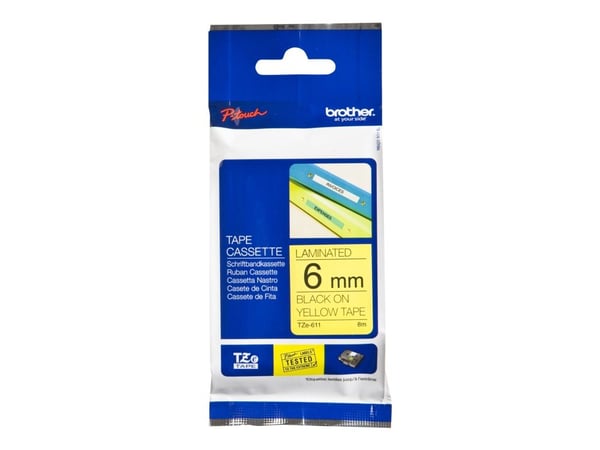 Brother TZe-611 - Svart på gult - Rull (0,6 cm) 1 kassett(er) laminert teip - for Brother PT-D210, D600, H110; P-Touch PT-1005, D200, D450, H105; P...