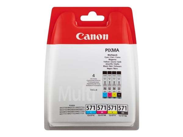 Canon CLI-571 C/M/Y/BK verdipakke - 4 pakker - 7 ml - svart, gul, cyan, magenta - original - blekktank - for PIXMA TS5051, TS5053, TS5055, TS6050, ...