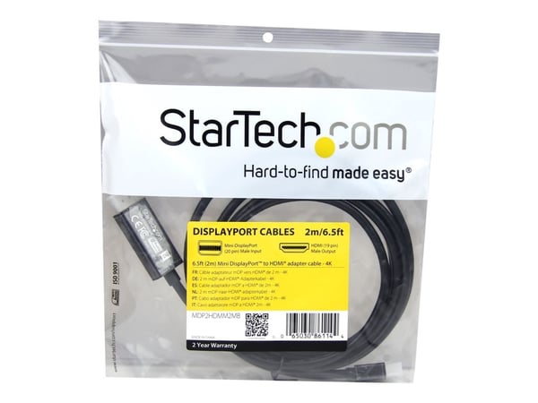 Startech 6ft Mini DisplayPort to HDMI Cable - 4K 30hz Monitor Adapter Cable - mDP PC or Macbook to HDMI Display (MDP2HDMM2MB) - Adapterkabel - Mini...