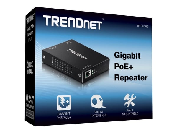 TRENDnet TPE-E100 - Forsterker - 1GbE - 10Base-T, 100Base-TX, 1000Base-T - RJ-45 / RJ-45 - opp til 100 m