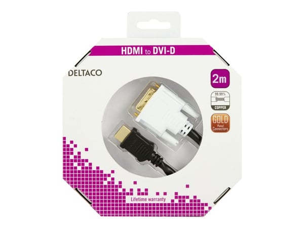 DELTACO - Adapterkabel - enkeltlenke - HDMI hann til DVI-D hann - 2 m - svart