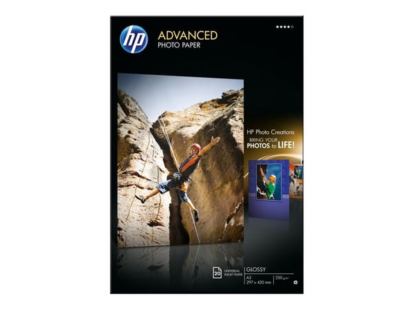HP Advanced Photo Paper - Blank - A3 (297 x 420 mm) - 250 g/m² - 20 ark fotopapir - for ENVY Inspire 7920; Officejet 7000 E809, 7510, 76XX; Officej...