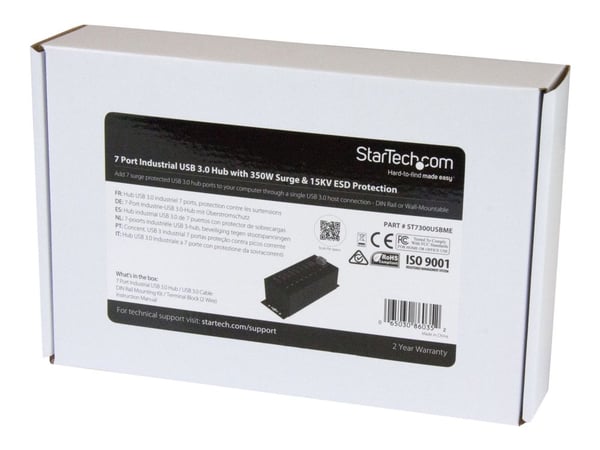 StarTech.com USB 3.0-hubb med 7 portar - Industriell USB-A-hubb i metall med ESD-skydd och 350 W överspänningsskydd - Monterbar på DIN-skena, vägg ...