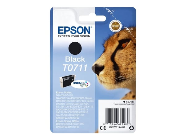 Epson T0711 - 7 ml - svart - original - blekkpatron - for Stylus DX9400, SX115, SX210, SX215, SX218, SX415, SX515, SX610; Stylus Office BX310, BX610