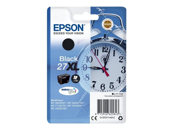 Epson 27XL - 17.7 ml - XL - svart - original - blekkpatron - for WorkForce WF-3620, WF-3640, WF-7110, WF-7210, WF-7610, WF-7620, WF-7710, WF-7715, ...