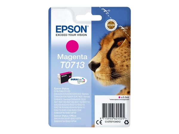 Epson T0713 - 5.5 ml - magenta - original - blekkpatron - for Stylus DX9400, SX115, SX210, SX215, SX218, SX415, SX515, SX610; Stylus Office BX310, ...